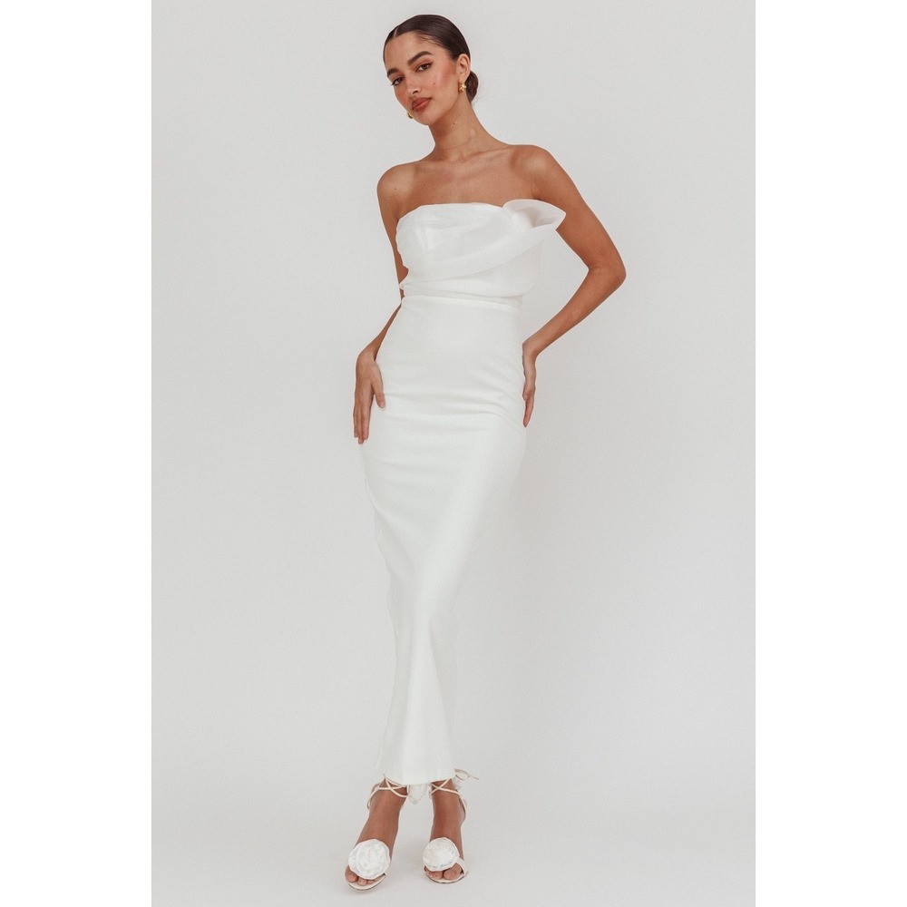 Selfie Leslie Karaline Strapless Bust Accent Maxi Dress White Bridal NWT S